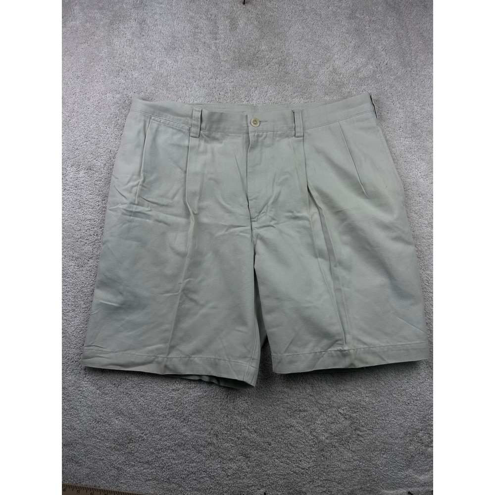 Nautica Rigger Chino Shorts 38 Khaki Pleated 100% Cotton Classic Fit Preppy